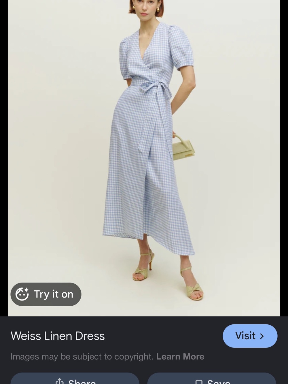 Reformation Light Blue and Cream Gingham Dress